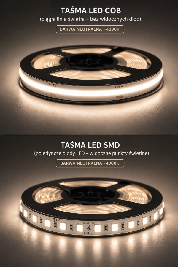 porównanie taśmy LED COB z SMD