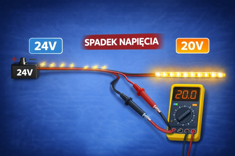 Spadki napięcia na tasmie LED